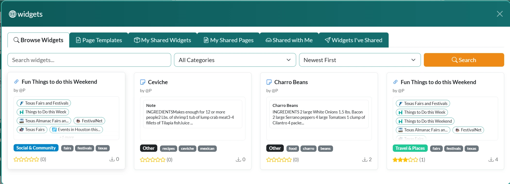 Shared Widgets Gallery