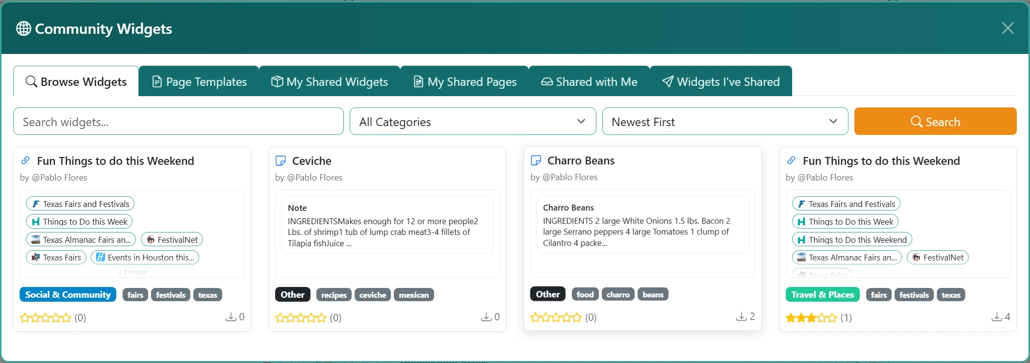 Widget & Page Sharing